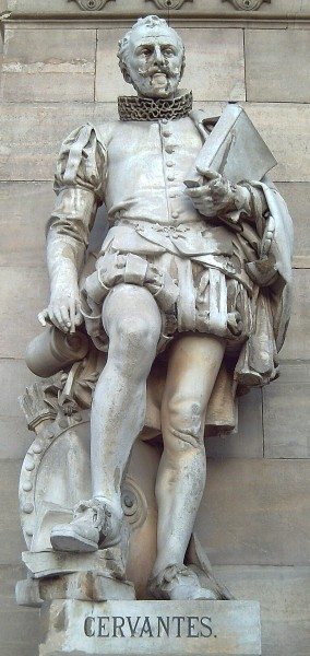 Statue of 17th-century author Miguel de Cervantes at the entrance of Spain's National Library. Spanish is often called "the language of Cervantes" (Luis García/Flickr)