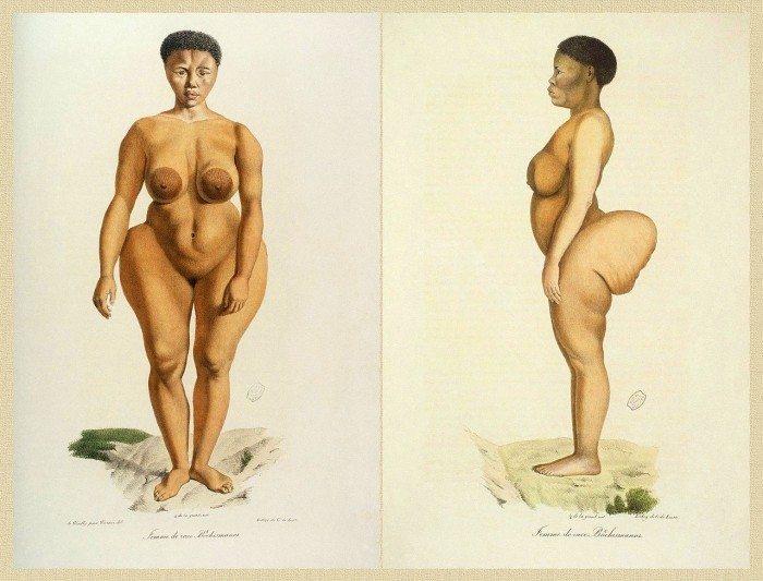 Illustration of Sarah "Saartjie" Baartman from 'Illustrations de Histoire naturelle des mammifères'