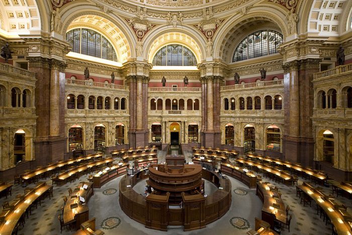 Main Reading Room of the Library of Congress in the Thomas Jefferson Building (Public Domain)